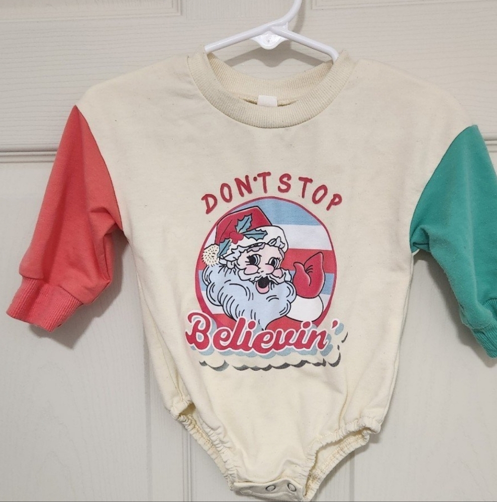 Dont Stop BELIEVIN Santa Graphic Baby Onesie